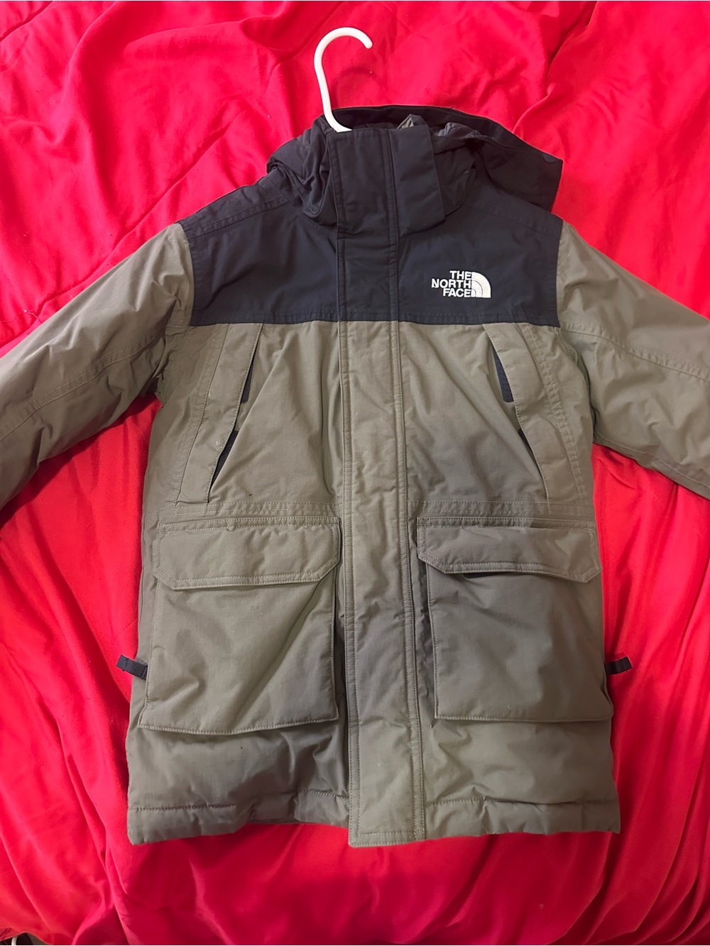 The North Face Olive Green and Black Insulated Hooded Jacket